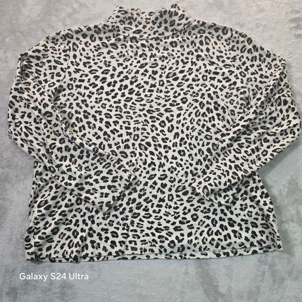Croft & Barrow Leopard Print Mock Neck Long Sleeve Cotton Top Womens Large